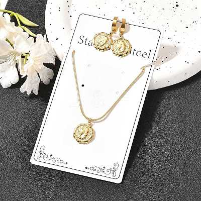 Octagon with Women 304 Stainless Steel Necklaces & Hoop Earring Set for Women SJEW-C007-09G-1