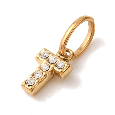 304 Stainless Steel Micro Pave Clear Cubic Zirconia Charms CU-CBA703A-02G-01-1