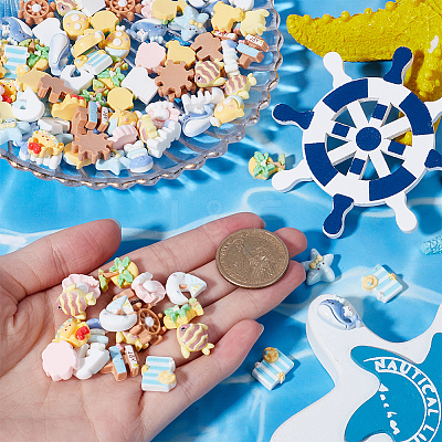 120Pcs 12 Styles Sandbeach Theme Opaque Resin Cabochons CRES-SC0002-98-1