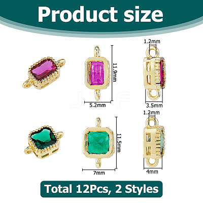 12Pcs 2 Styles Brass Micro Pave Cubic Zirconia Links Connectors KK-HS0015-22B-1