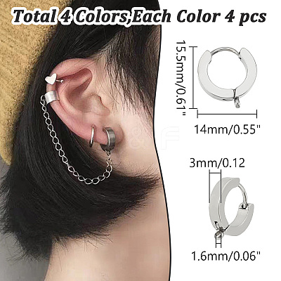 16Pcs 4 Colors 304 Stainless Steel Huggie Hoop Earrings Findings STAS-WR0001-15-1