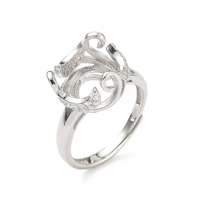 Rhodium Plated 925 Sterling Silver Micro Pave Clear Cubic Zirconia Adjustable Ring Components STER-NH0017-01P-1