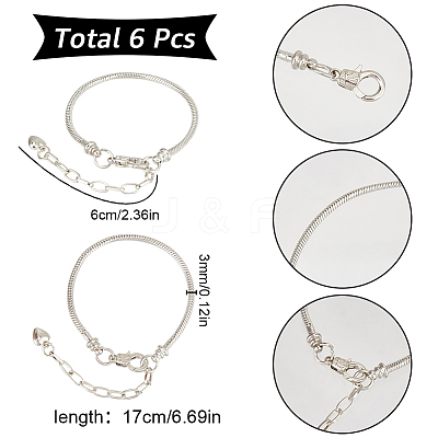 6Pcs Brass European Style Bracelet Jewelry Making PPJ-SC0001-02-1