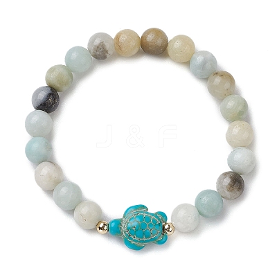 Round Natuarl Flower Amazonite Beaded Stretch Bracelets BJEW-JB10269-02-1