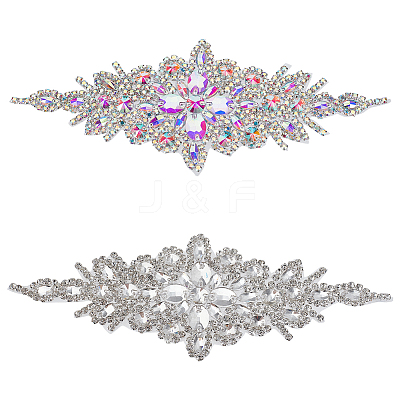 2Pcs 2 Style Flower Glitter Glass Rhinestone Appliques FIND-FG0002-60-1