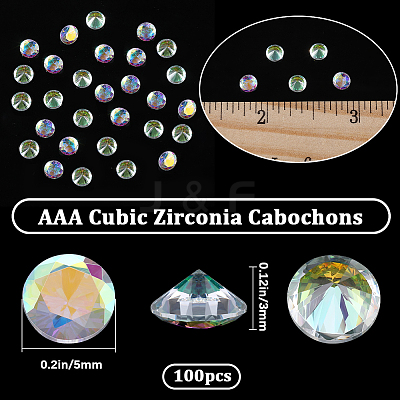 100Pcs Cubic Zirconia Pointed Back Cabochons ZIRC-BBC0002-39-1