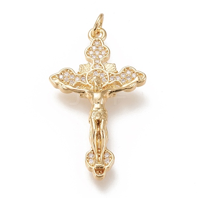 Brass Micro Pave Clear Cubic Zirconia Pendants ZIRC-L099-013G-1