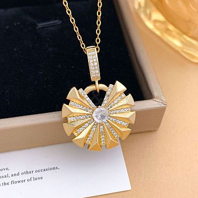 Brass Micro Pave Clear Cubic Zirconia Pendant 304 Stainless Steel Cable Chain Necklaces for Women WGB3057-03-1