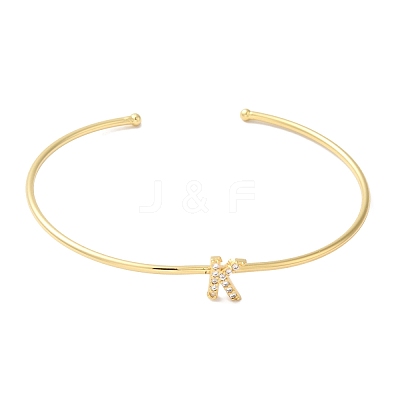 Rack Plating Brass Micro Pave Clear Cubic Zirconia Letter Open Cuff Bangles BJEW-A018-01G-K-1