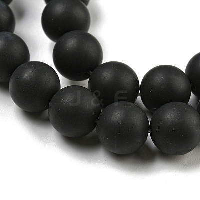 Frosted Natural Black Agate Round Beads Strands G-N0151-11-10mm-1