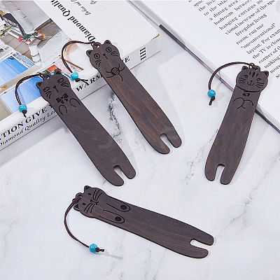 4Pcs 4 Styles Wood Bookmarks AJEW-FH0004-72-1