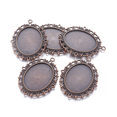 Tibetan Style Oval Pendant Cabochon Settings TIBE-473-R-NR-1