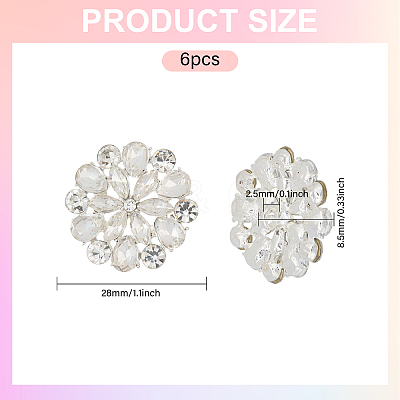 6Pcs Alloy Rhinestone Shank Buttons BUTT-MA0001-06-1
