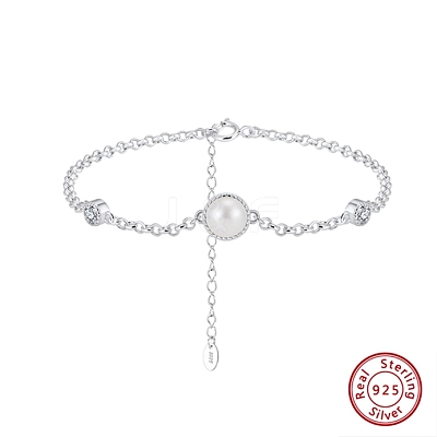 Natural Freshwater Pearls and Cubic Zirconia Link Bracelets BJEW-D343-01P-1