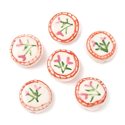 Flower Theme Handmade Porcelain Beads LAMP-D303-06C-01-1