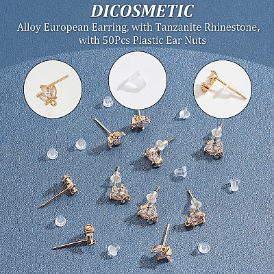 12Pcs Brass Micro Pave Clear Cubic Zirconia Stud Earring Findings KK-DC0001-28-1