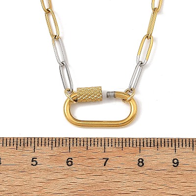 3.5MM Duo Tone Brass Paperclip Chain Necklaces with 304 Stainless Steel Screw Clasps NJEW-JN06537-1