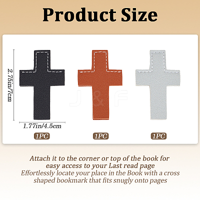 3Pcs 3 Colors Leather Bookmarks AJEW-CP0003-83-1