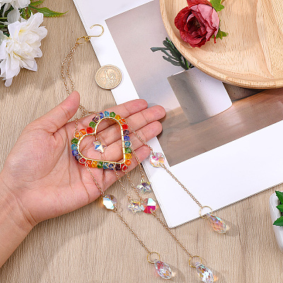 1Pc Colorful Glass Beaded Woven Net Suncatchers AJEW-CY0001-95A-1