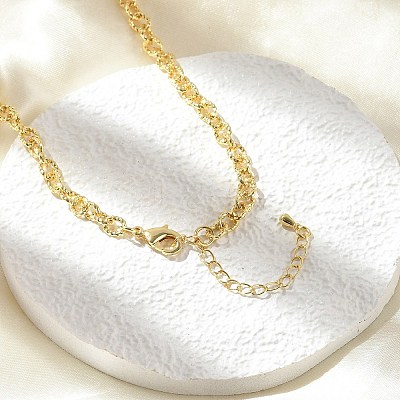 Brass Textured Cable Chain Necklaces NJEW-A042-12G-01-1