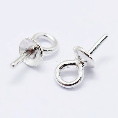 925 Sterling Silver Cup Pearl Bail Pin Pendants STER-F036-04S-3mm-1