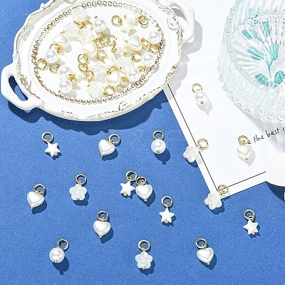 40Pcs 4 Styles Plastic Imitation Pearl Pendants PALLOY-YW00192-1