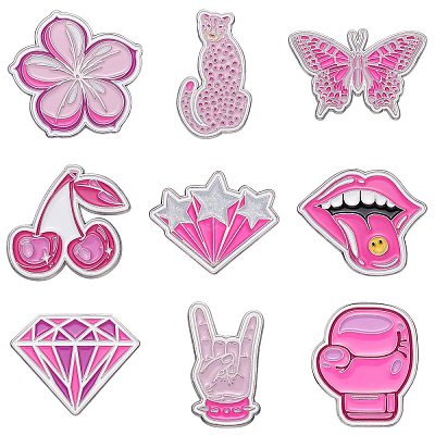 9Pcs 9 Styles Pink Series Enamel Pins JEWB-SZ0002-03-1