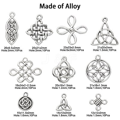 100Pcs 10 Styles Tibetan Style Alloy Pendants TIBEP-CJ0002-45-1
