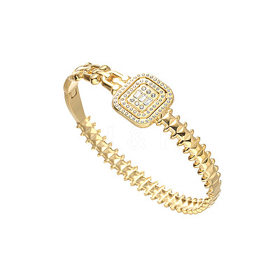 Square 304 Stainless Steel Micro Pave Clear Cubic Zirconia Bangles FS-WG8C862-01-1