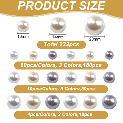 222Pcs 9 Styles ABS Plastic Imitation Pearl Round Beads KY-GO0001-03-1