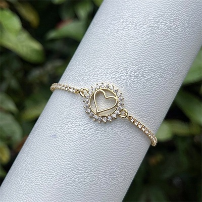 Adjustable Brass Pave Clear Cubic Zirconia Ring Link Slider Tennis Bracelets for Women WG91A5E-02-1
