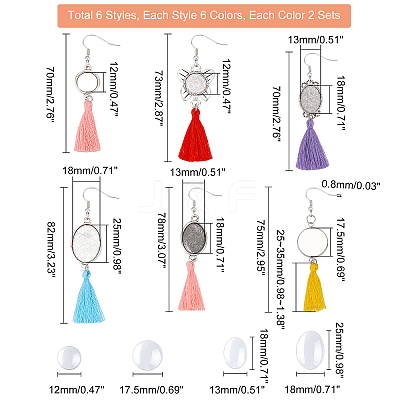 6Sets 6 Style Glass with Tassel Dangle Earrings EJEW-PH0001-10-1