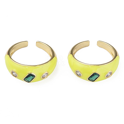 Cubic Zirconia Open Cuff Ring with Enamel RJEW-N035-128B-1