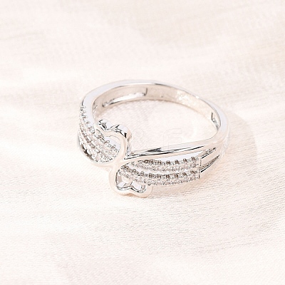 Brass Micro Pave Clear Cubic Zirconia Finger Rings for Women RJEW-C168-03P-1