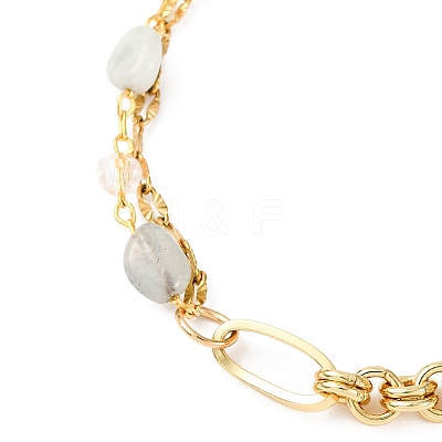 Brass Link Chain & 304 Stainless Steel Textured Dapped Chains Bracelets for Women BJEW-JB12481-04-1