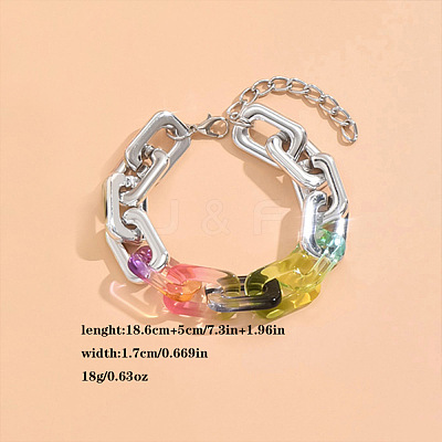 Alloy & Acrylic Rectangle Link Chain Necklace & Bracelet & Stud Dangle Earring Sets FS-WG12B03-02-1