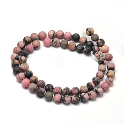 Frosted Natural Rhodonite Round Bead Strands G-F266-13-6mm-1