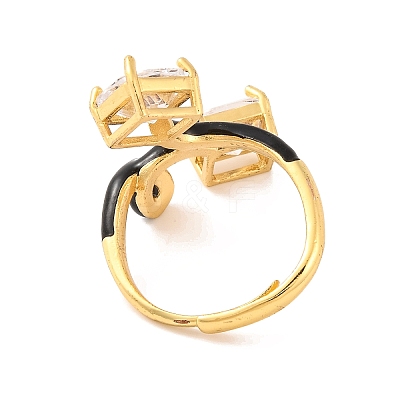 Rhombus Brass Micro Pave Clear Cubic Zirconia Adjustable Rings RJEW-U009-13G-1