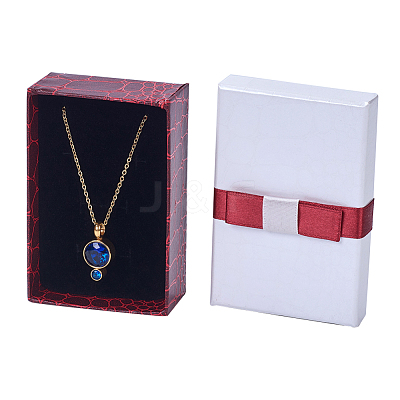 Kraft Cotton Filled Rectangle Cardboard Jewelry Set Boxes with Bowknot CBOX-N006-03-1
