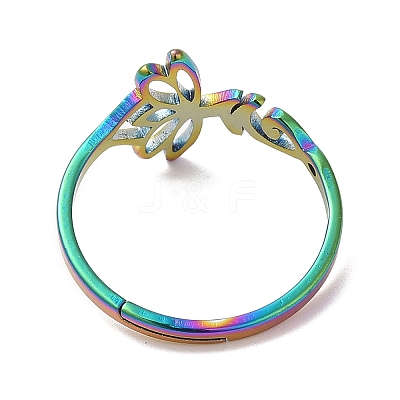 Ion Plating(IP) 304 Stainless Steel Hollow Lotus Adjustable Ring for Women RJEW-M149-32RC-1