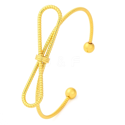 Bowknot Brass Cuff Bangles for Women BJEW-F477-05G-1