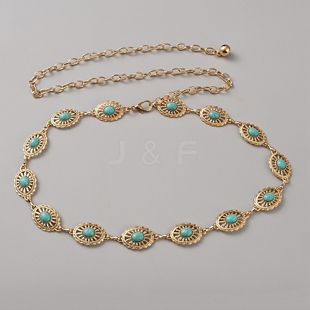 Zinc Alloy with Resin Synthetic Turquoise Oval Link Waist Belly Chains AJEW-WH0063-569G-1