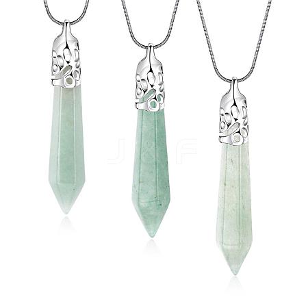 Bullet Natural Green Aventurine Pointed Pendant Necklaces NJEW-BB00018-01-1