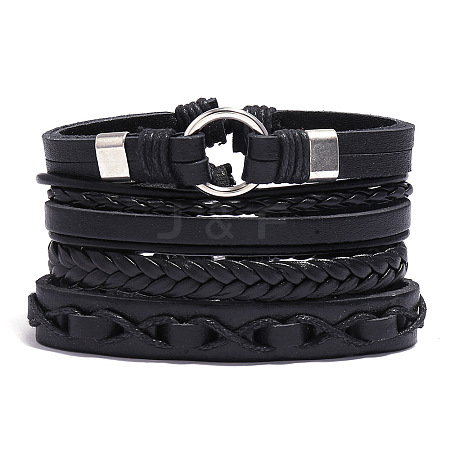 4Pcs Weave Imitation Leather Multi-strand Bracelets for Men WGB022D-25-1