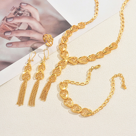 Vintage Alloy Hollow Geometric Tassel Bracelets & Earrings & Necklaces & Rings Sets for Women EH2785-1