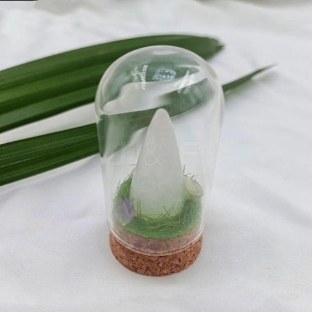 Natural Quartz Crystal Cone Display Decoration with Glass Dome Cloche Cover PW-WGA23BB-05-1