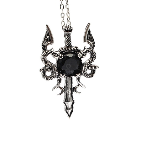 Natural Obsidian Dragon Sword Pendant Necklace G-PW0004-67D-1