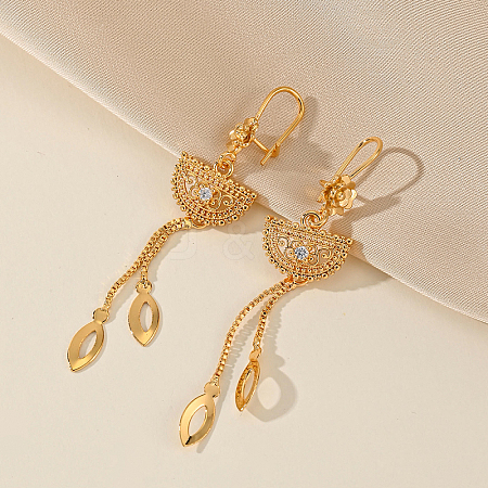 Elegant Brass Clear Cubic Zirconia Tassels Half Round Hoop Earrings EN3246-1