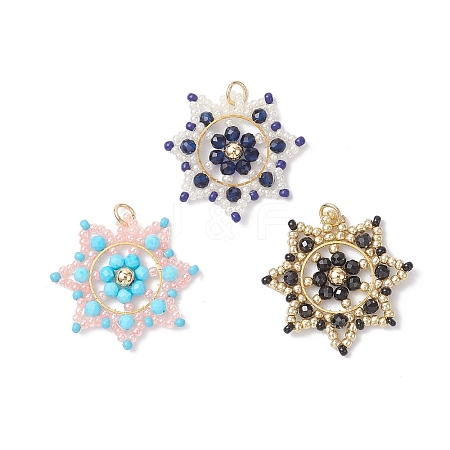 3Pcs 3 Colors Glass Seed Beaded Snowflake Pendants PALLOY-MZ00953-1