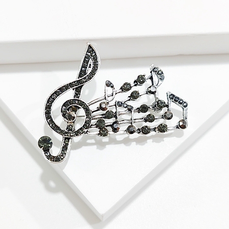 Alloy and Glass Rhinestone Musical Note Brooch PW-WG59AFF-01-1